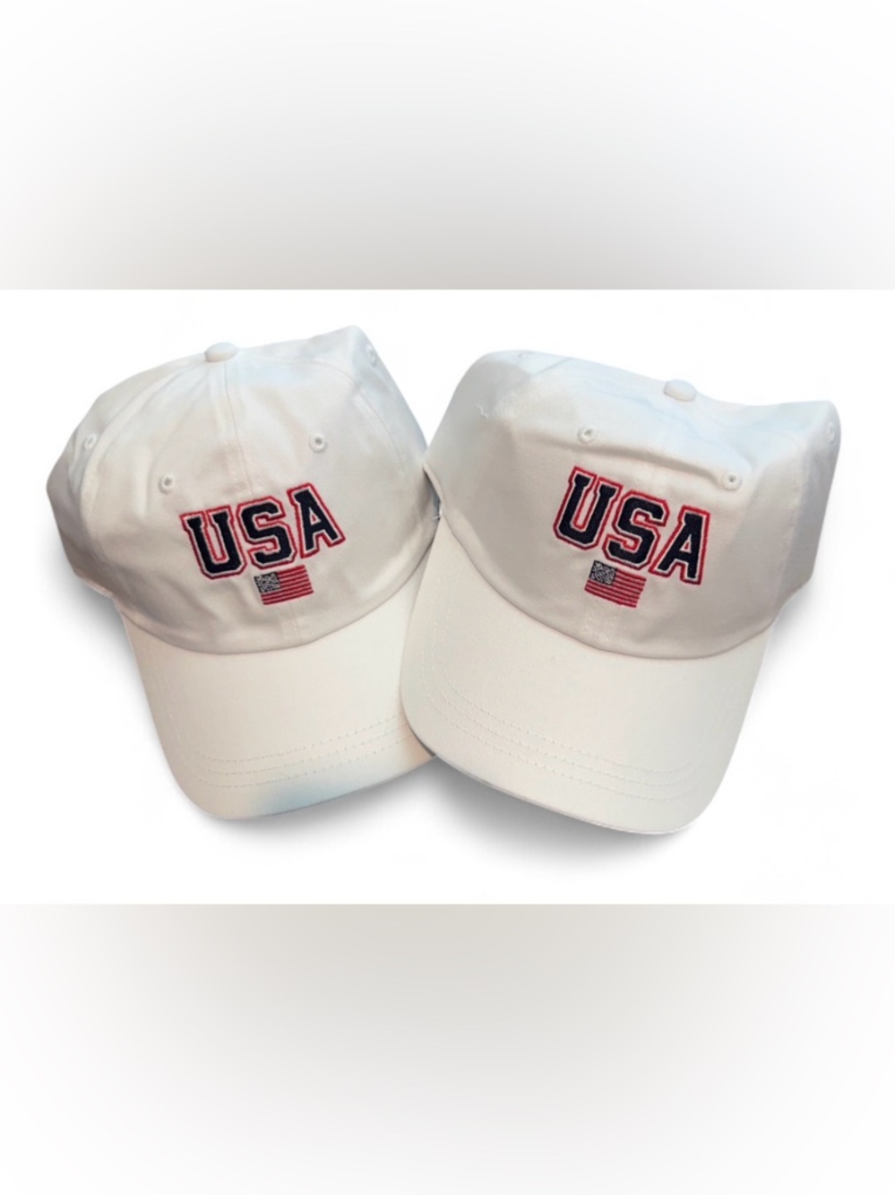 2 Universal Thread White USA Baseball Cap with Flag Embroidery